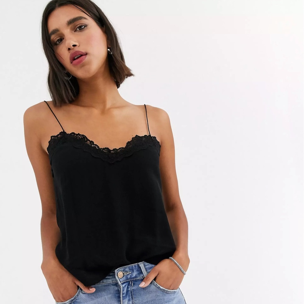 Bershka Lace Detail Cami in Black